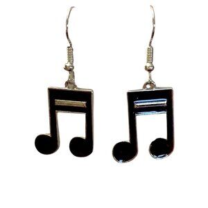 Music Note Dangle Earrings In Black Silver Musician Singers Sixteenth Notes